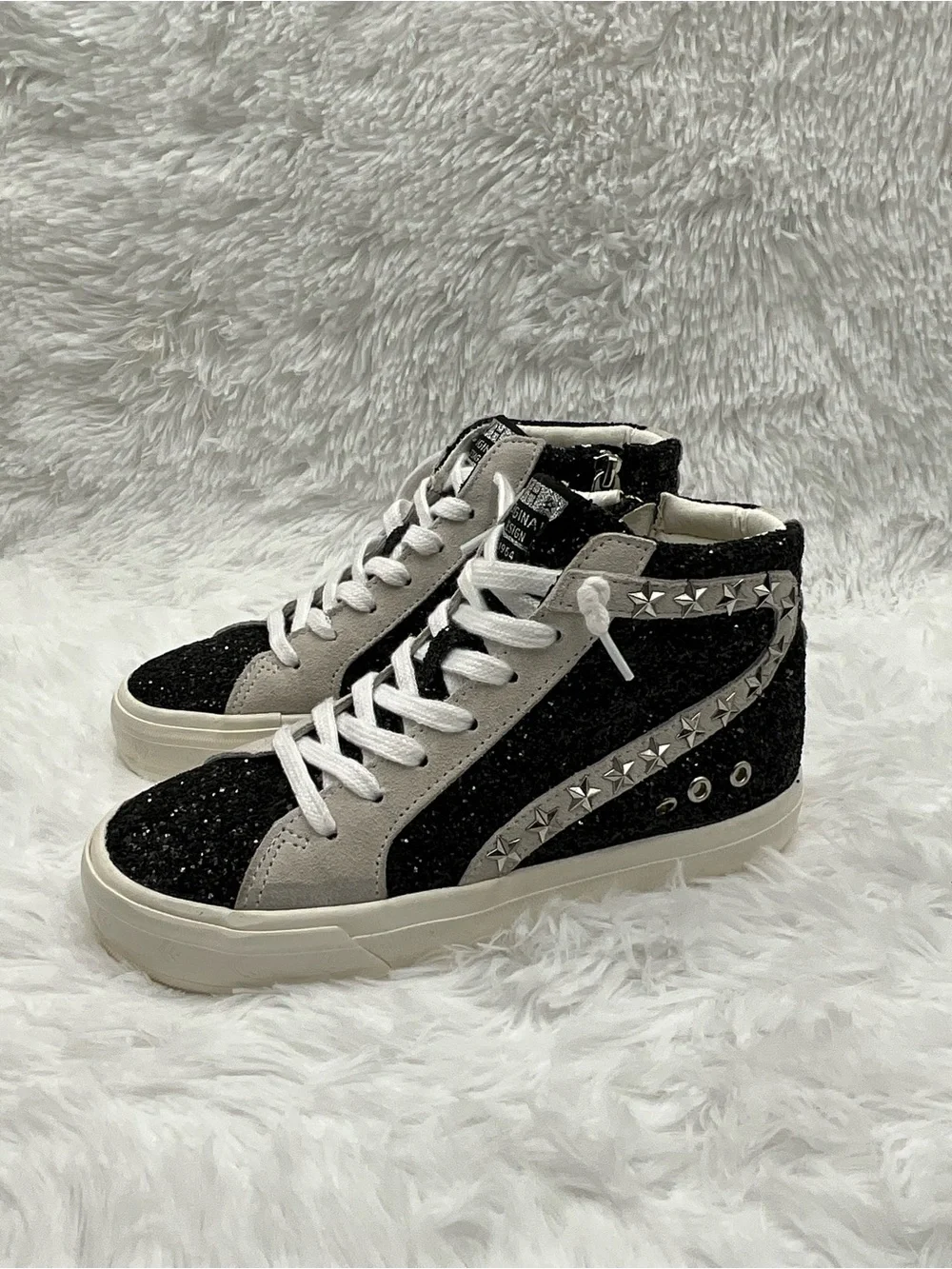 Vintage Havana Sneakers Size 6.5 Black Glitter High-Top Sneakers Silver Studded